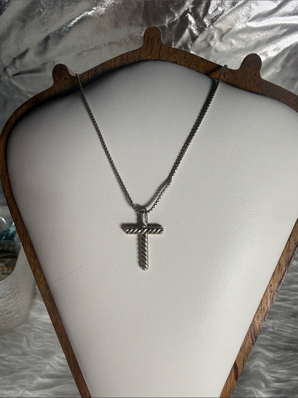David Yurman Silver Cross Necklace with Black Accents - Picture 4 of 4